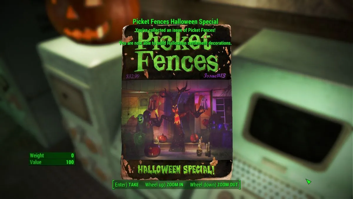 Uma foto de um jogador pegando "Cercas de estacas" edição nº 13, o Especial de Halloween.