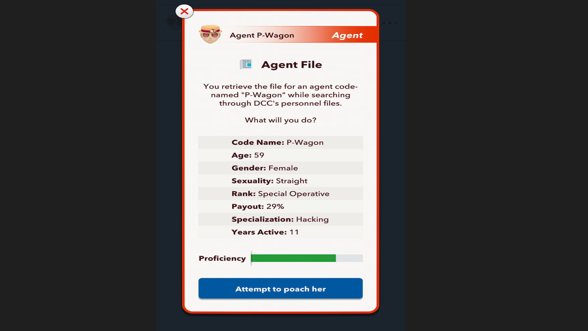 Menu de caça furtiva de agente secreto BitLife