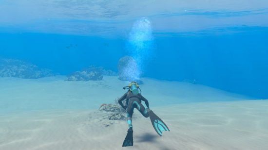 Captura de tela da revisão Endless Ocean Luminous mostrando um mergulhador nadando em um oceano aberto