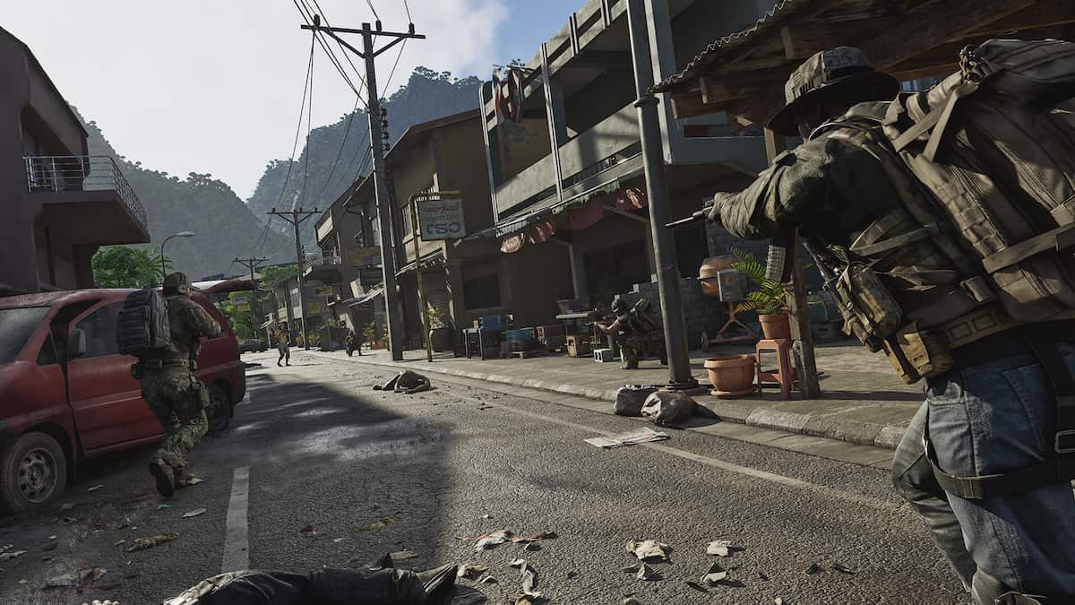 Soldados lutando nas ruas na Guerra da Zona Cinzenta