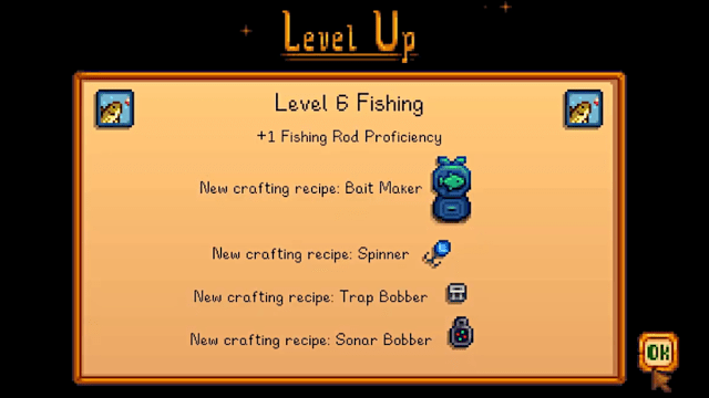 As recompensas para atingir o nível 6 de pesca em Stardew Valley