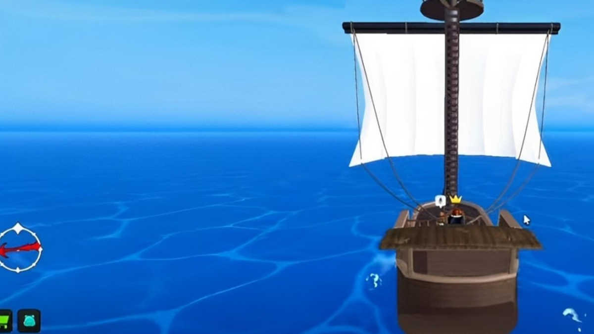 Um oceano azul no jogo Demon Piece com um barco.