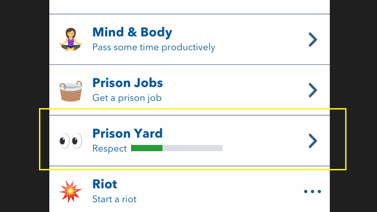 Uma captura de tela da lista de prisioneiros no BitLife