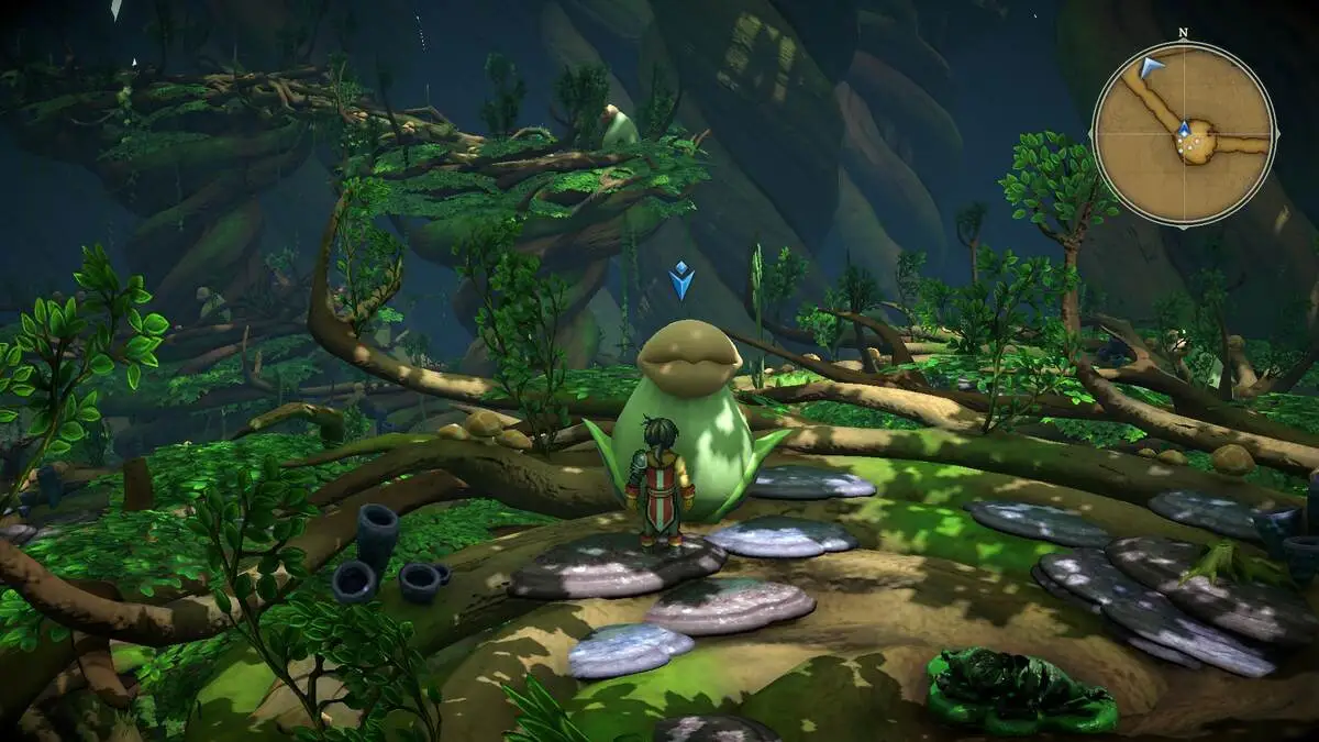 Nowa na frente de uma planta cuspidora em Eiyuden Chronicle Greatwood Maze 