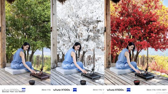 Imagem cortesia do Weibo de Boxiao Han com diferentes imagens produzidas por IA de verão, inverno e outono