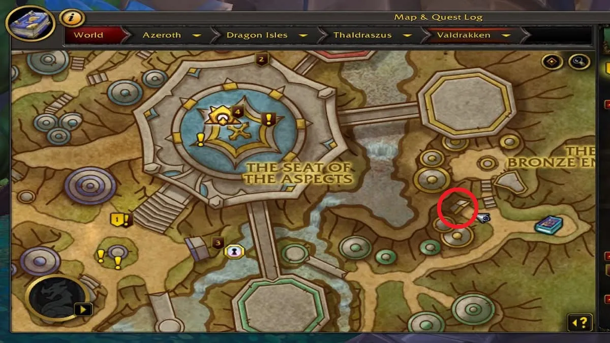 A entrada Parting Glass no mapa de Valdrakken em World of Warcraft
