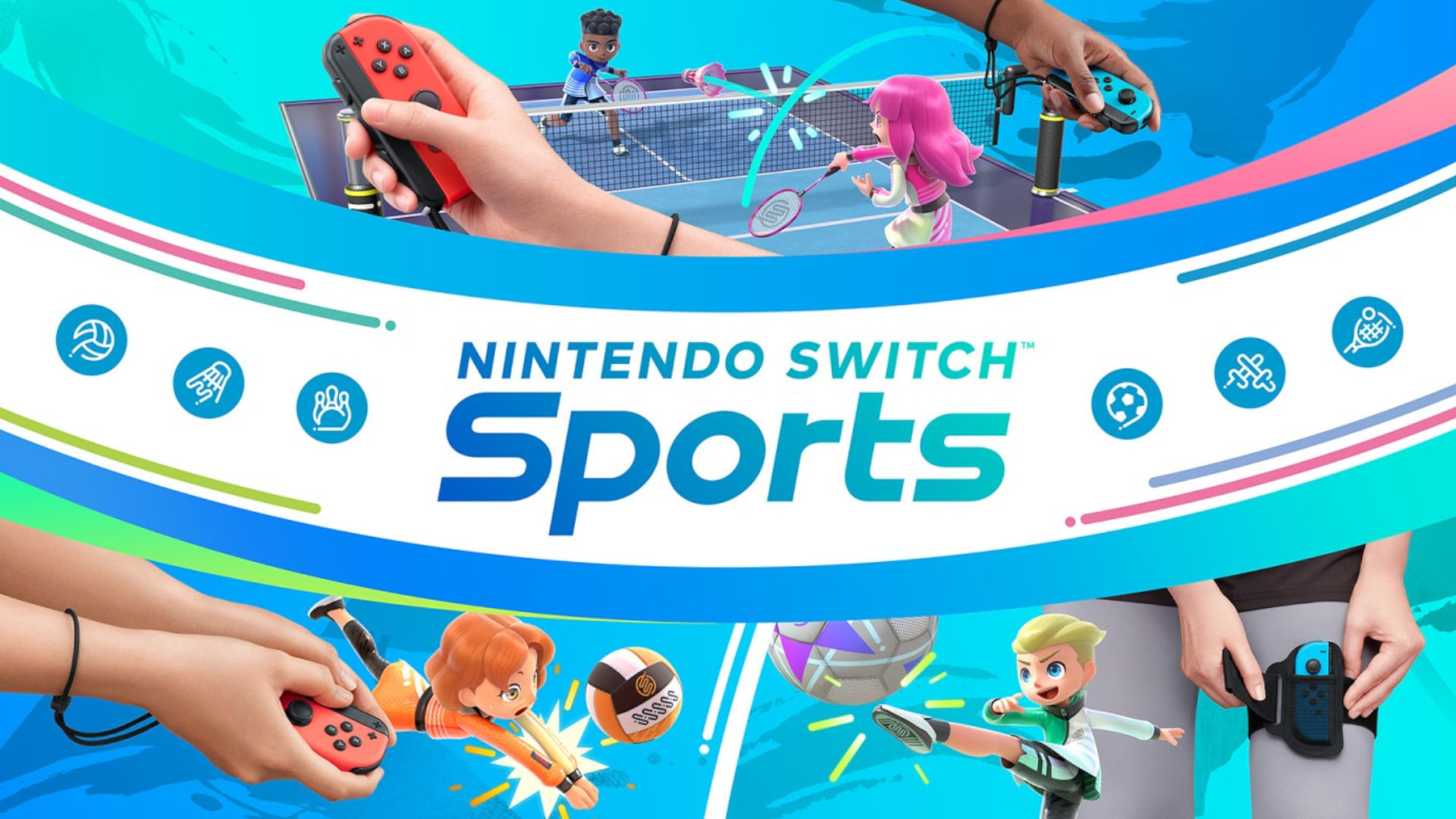 Arte da capa do Nintendo Switch Sports, com jogos de vôlei incluídos no pacote