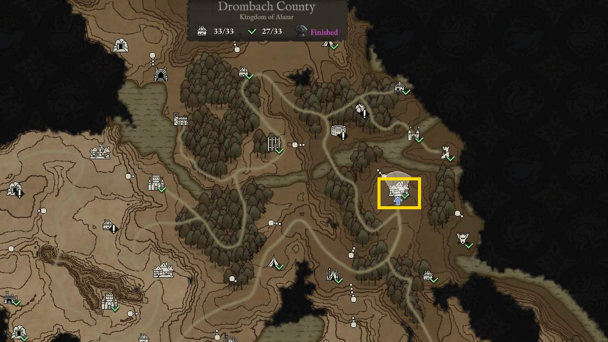 Um mapa mostrando a localização de New-Asthel em Wartales