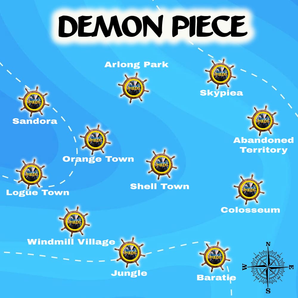 Um mapa de todas as ilhas em Demon Piece