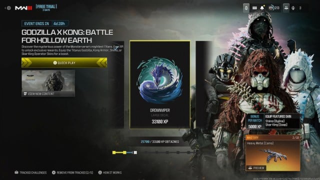 Evento Godzilla x Kong em MW3 e Warzone 