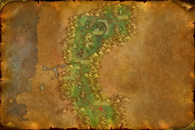 A localização do emissário Shadowtooth na temporada descoberta de World of Warcraft.