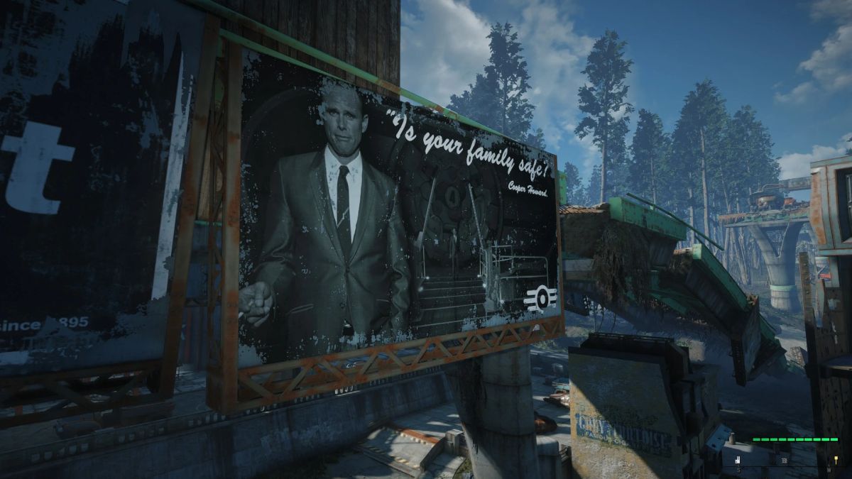 Cooper Howard do programa de TV Fallout em um outdoor em Fallout 4