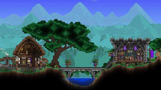 Captura de tela de uma casa Terraria à noite