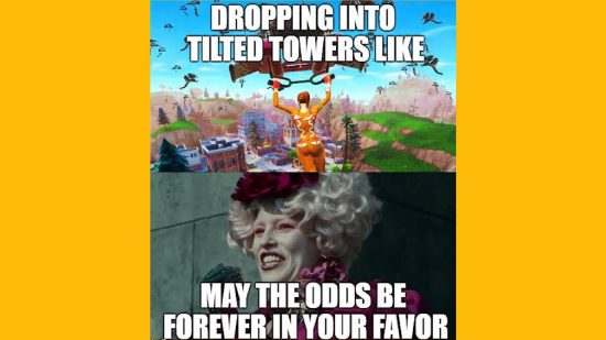 Memes Fortnite: uma imagem mostra um jogador deslizando em Tilted Towers