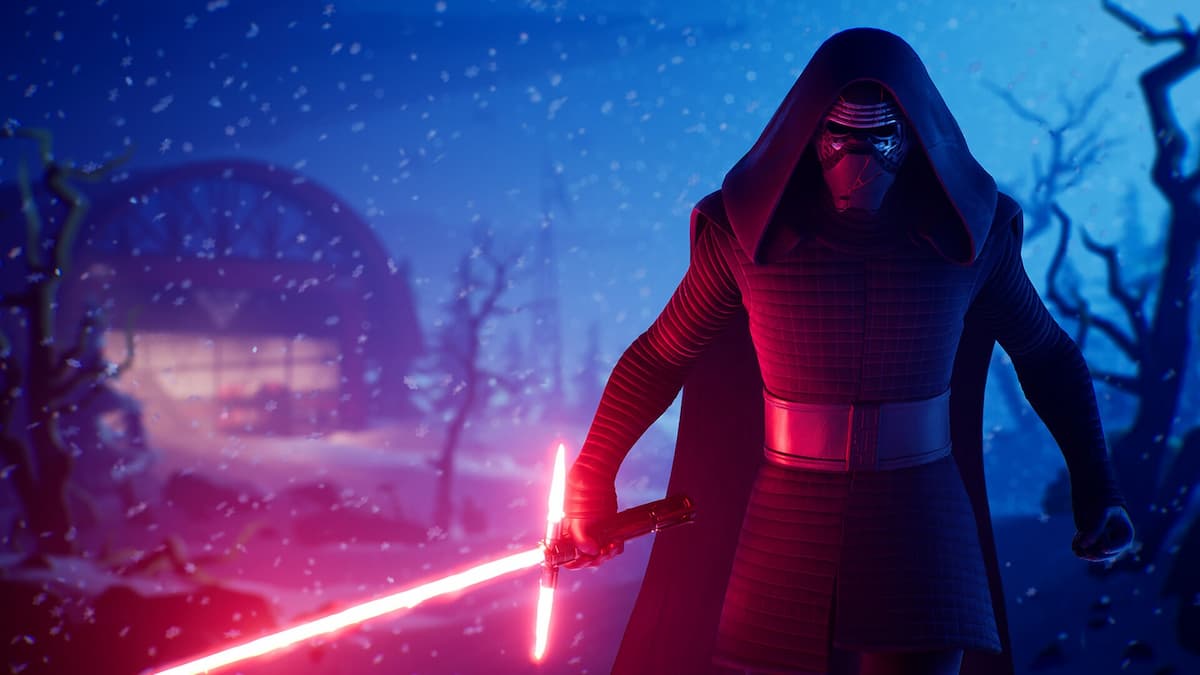 Kylo Ren em Fortnite com seu sabre de luz