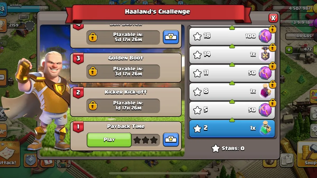 Os desafios de Haaland no Clash of Clans