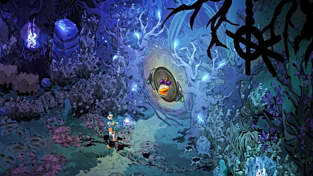 Melinoe encontra uma porta com símbolo de néctar em Hades 2