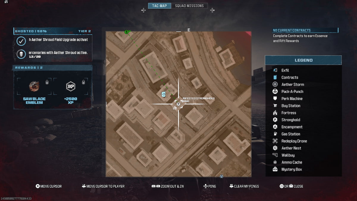 Uma imagem do mapa do jogo mostrando um exemplo de fortaleza infestada.
