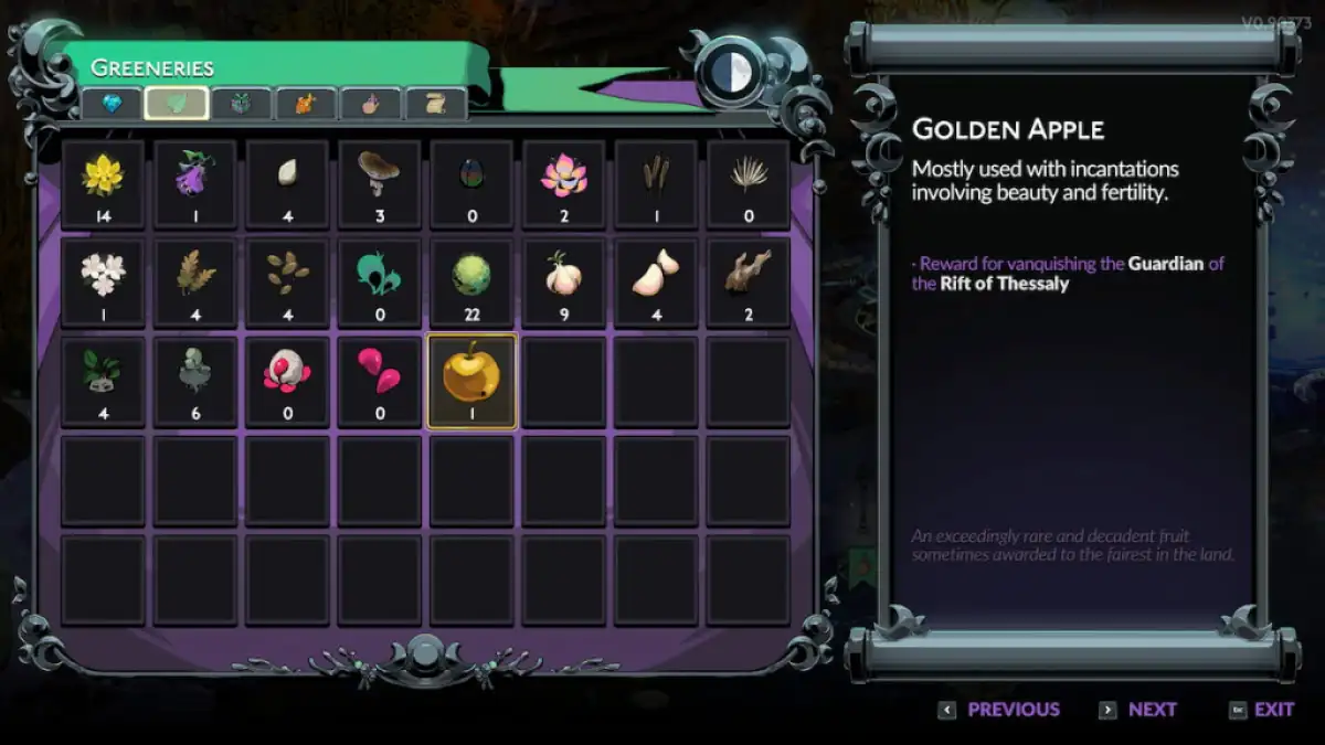 A descrição do item Golden Apple em Hades 2
