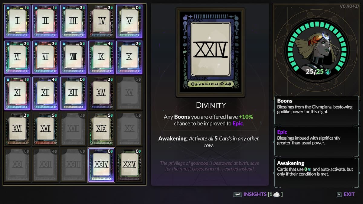 A Carta Arcana da Divindade em Hades 2