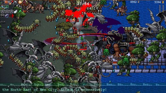 Análise do DLC de Vampire Survivors Operation Guns com uma tela de jogo caótica no novo estágio de DLC