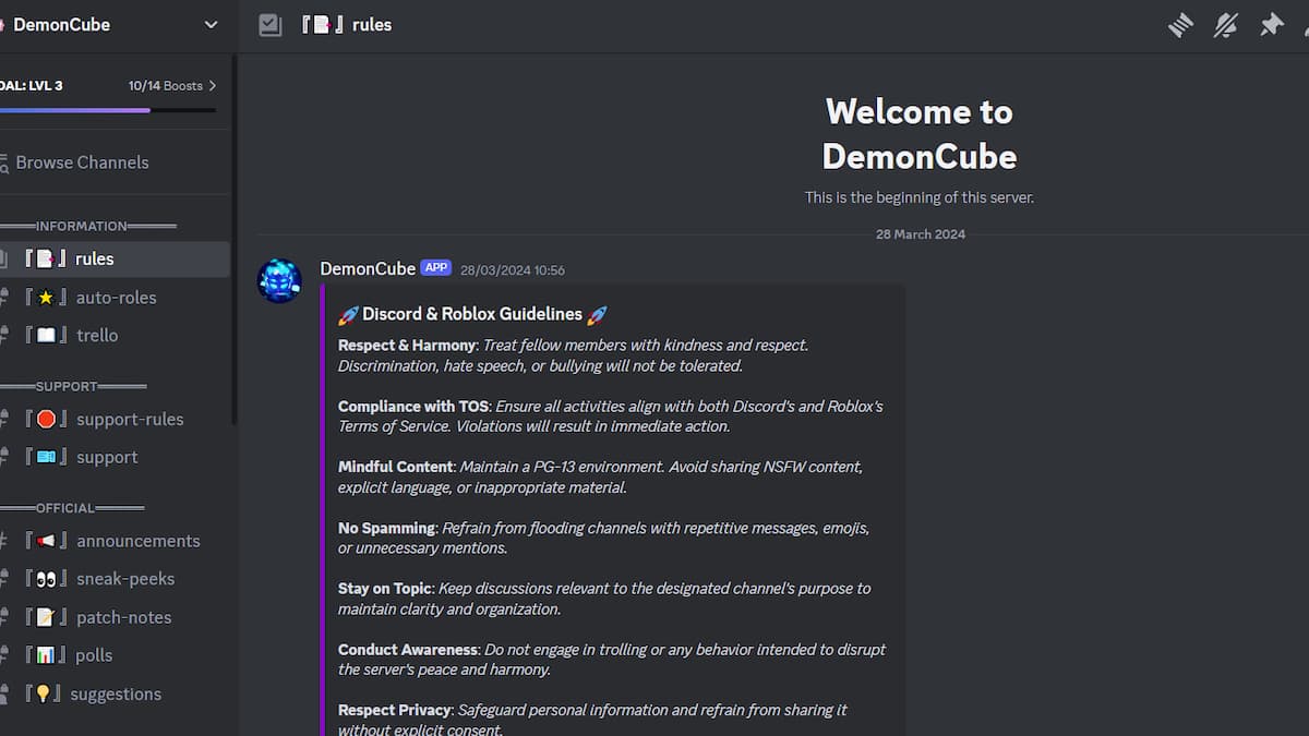 Tela principal mostrando o servidor Demon Blade Discord