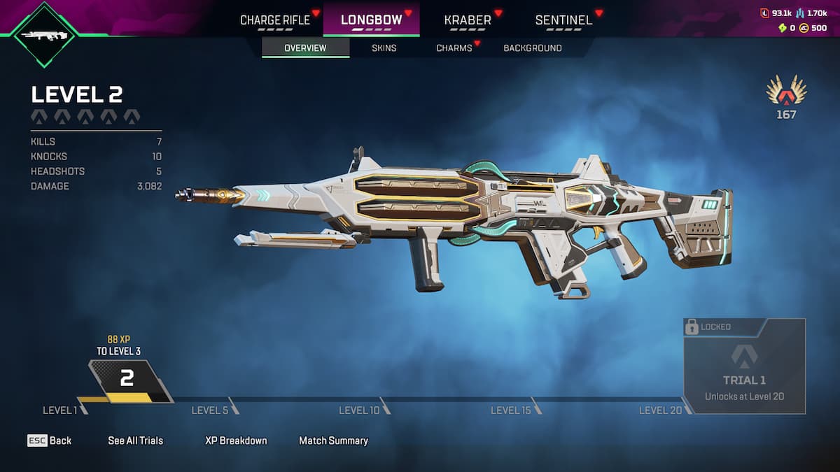 Arma Longbow DMR vista no menu Apex Legends.