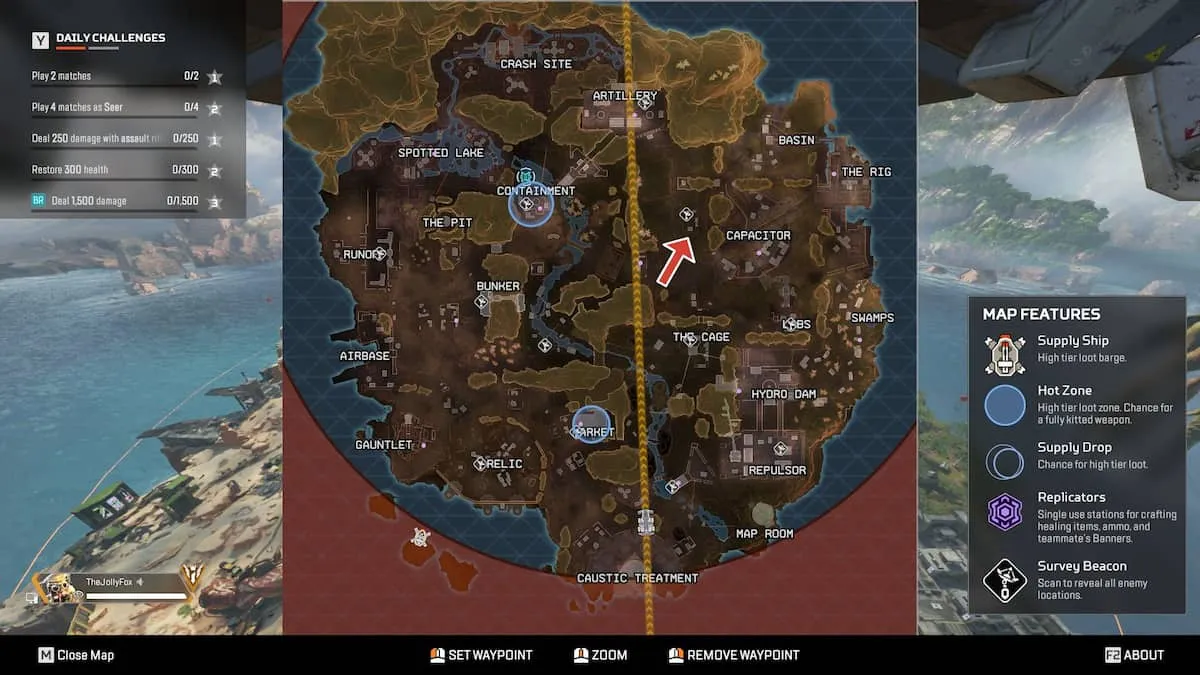 Localização de Two Spines marcada no mapa Apex Legends