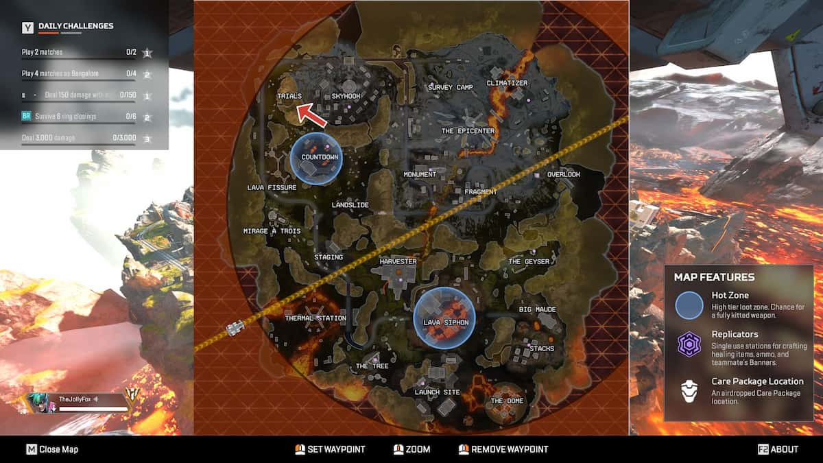 Locais dos testes de Bloodhound marcados no mapa Apex Legends.