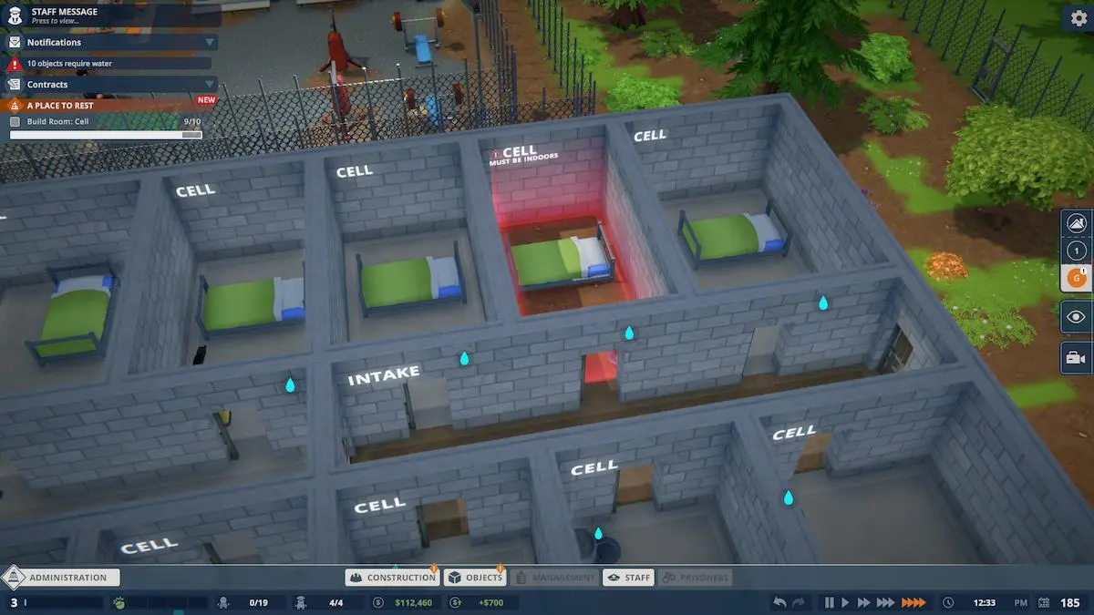 Um erro de construção de cela no Prison Architect 2.