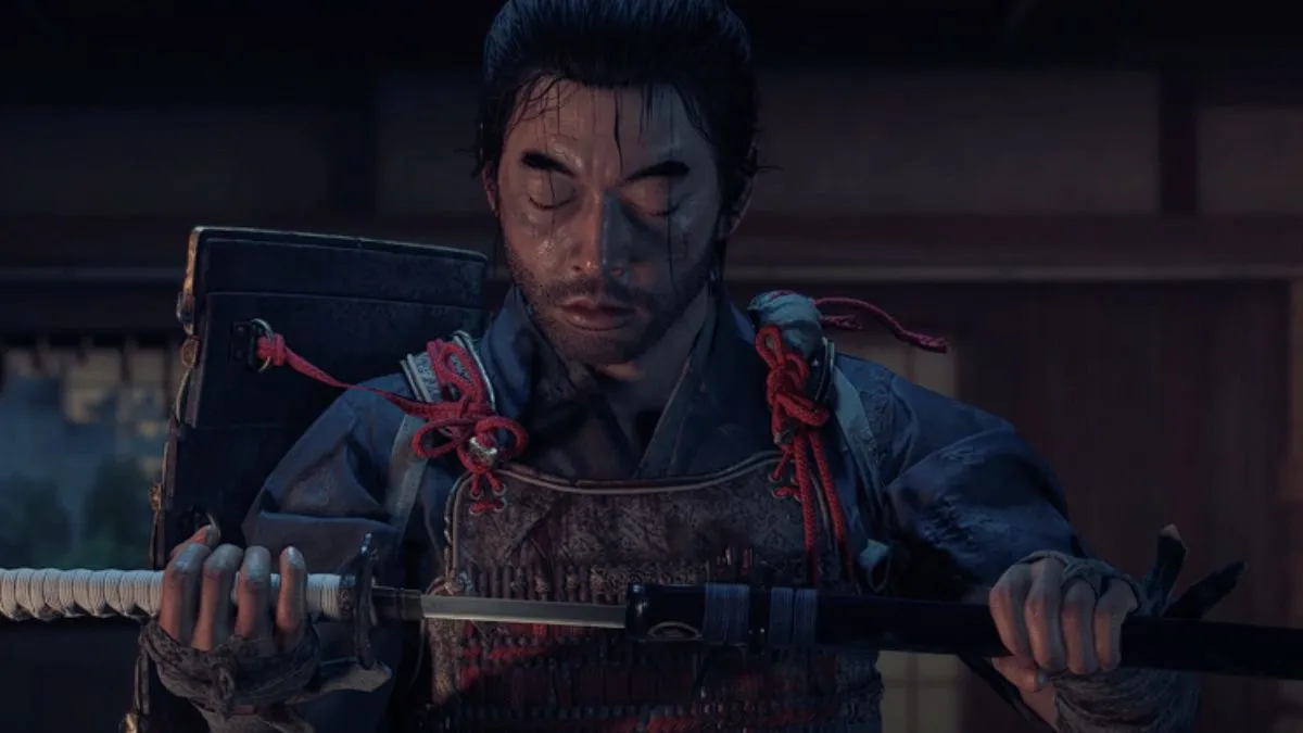 Jin Sakai abrindo sua katana em Ghost of Tsushima