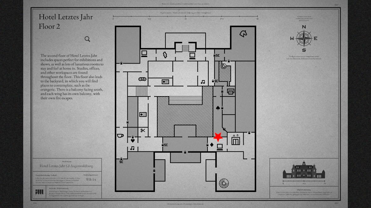 Mapa de como chegar ao local do lustre em Lorelei e nos Laser Eyes.