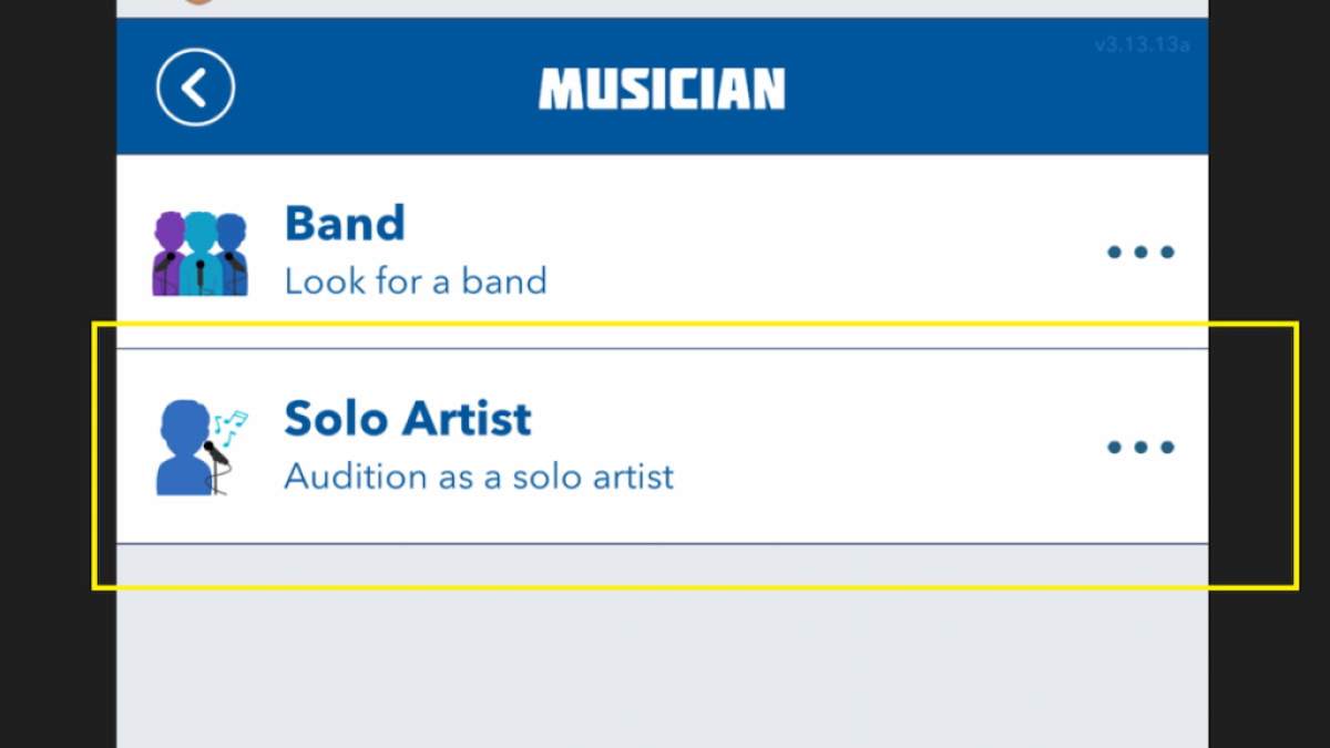 A opção Solo Artist no BitLife