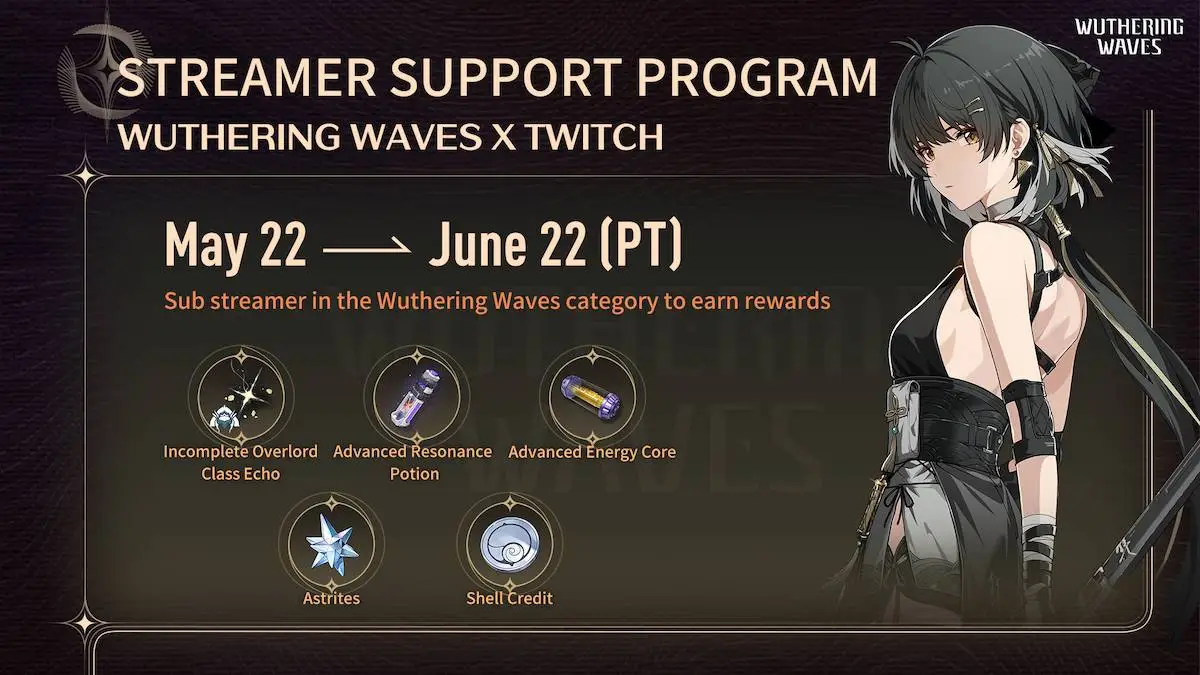 O banner de suporte ao streamer da Wuthering Waves.