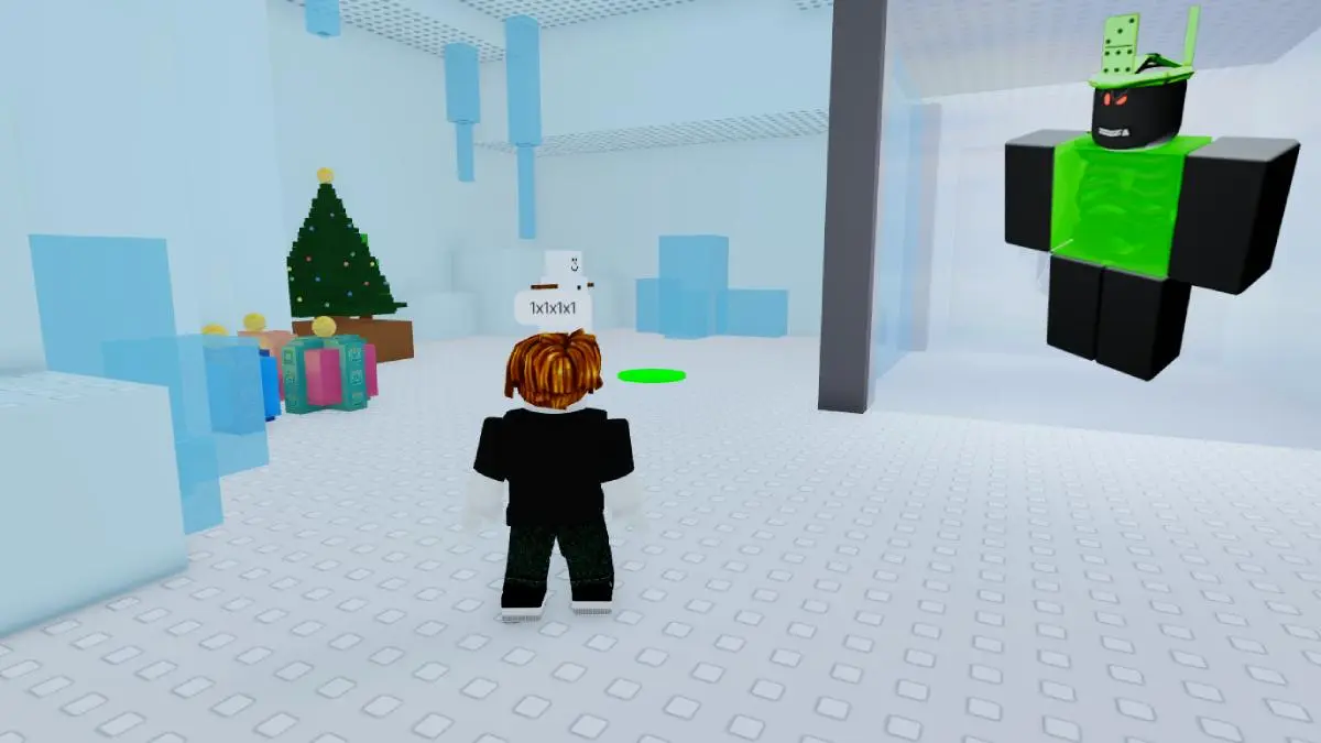 Roblox The Classic snow lounge com personagem Roblox irritado