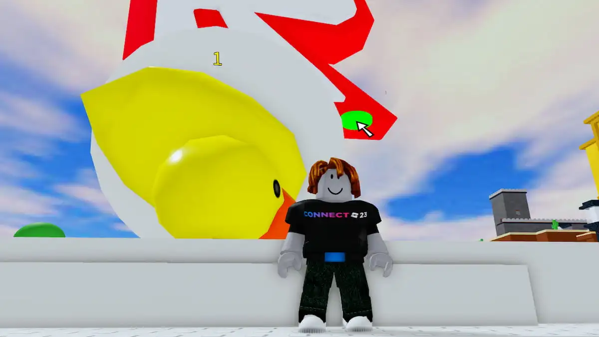 O Pato Gigante deitado de cabeça para baixo em Roblox The Classic