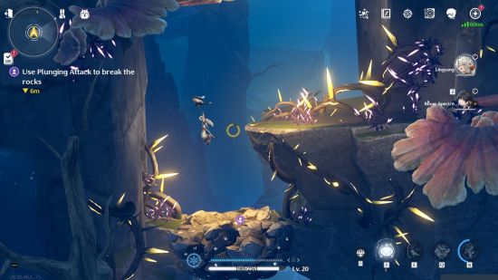 Revisão de Wuthering Waves – uma seção de rolagem lateral do jogo com espinhos nas paredes