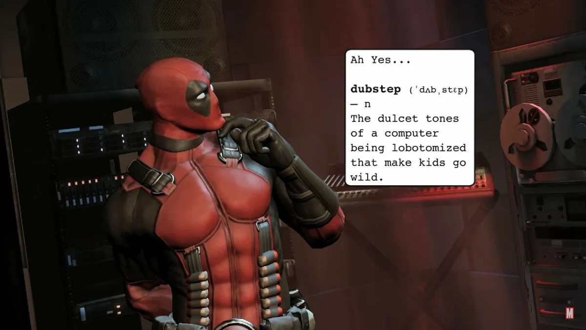 Deadpool explicando o que é Dubstep em Deadpool 2013. 