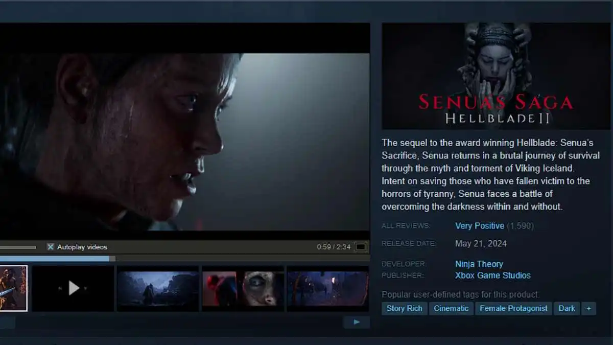 Uma captura de tela da página Steam de Hellblade 2