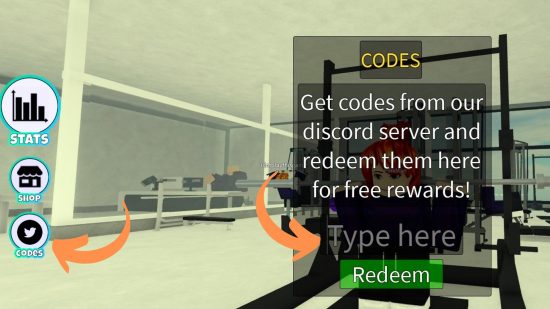 Captura de tela da tela de resgate de código no Untitled Gym Game