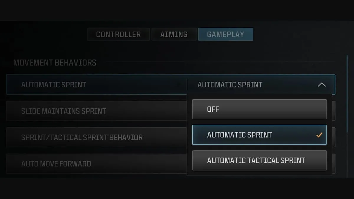 Opções de configurações do Call of Duty Modern Warfare Tac Sprint