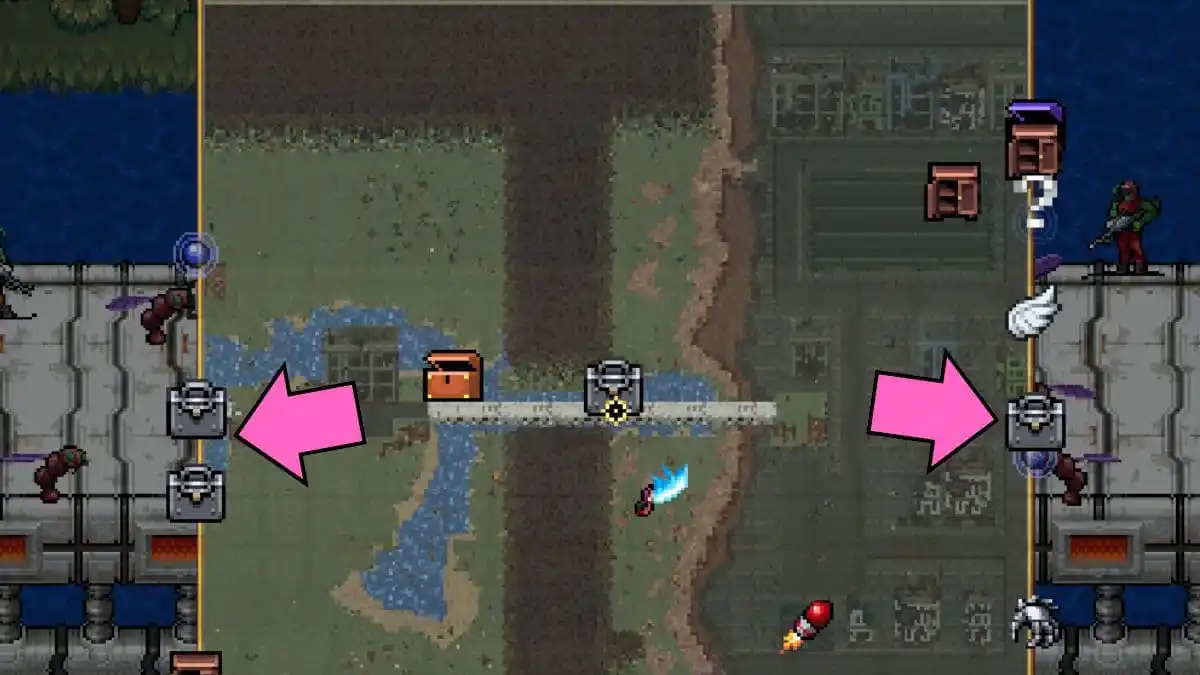 Ícones de Power Up de armas marcados em um mapa em Vampire Survivors