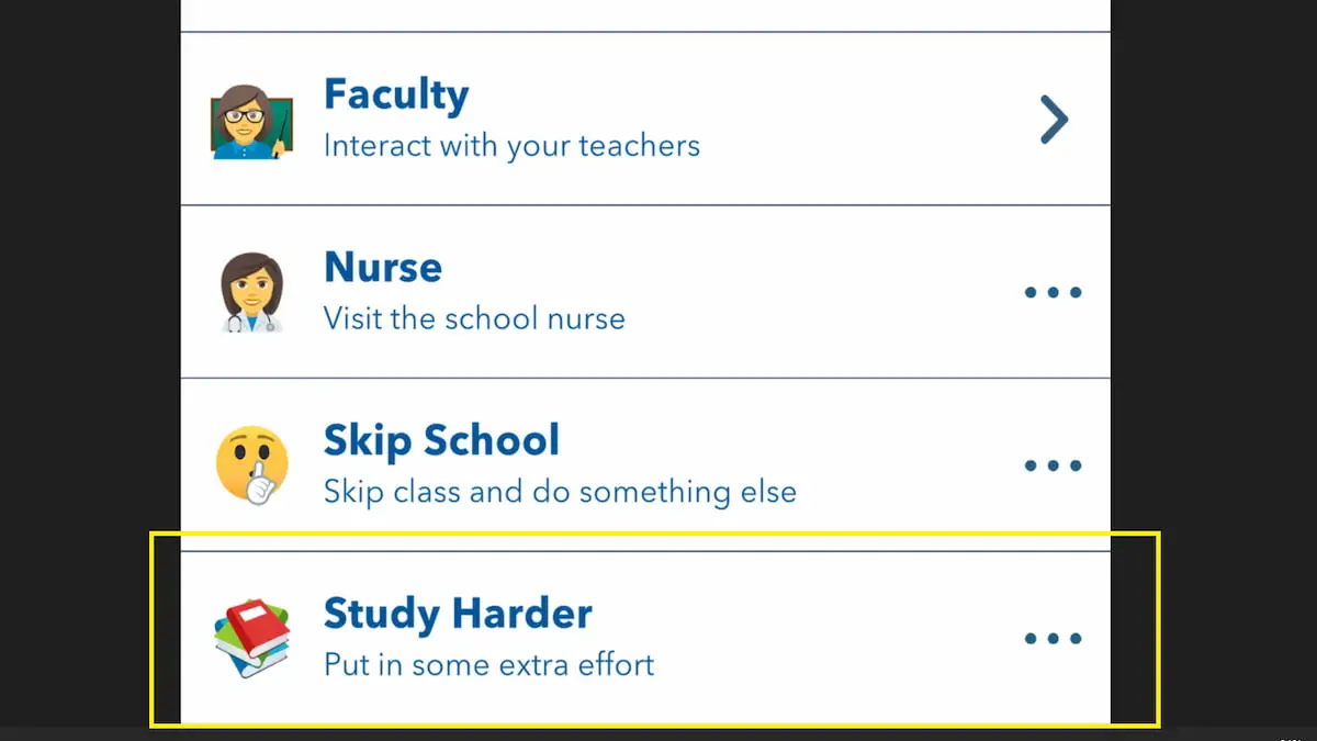 A opção Estudar mais no BitLife