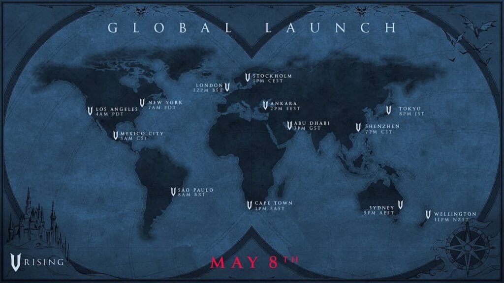 Mapa de lançamento global do V Rising 1.0
