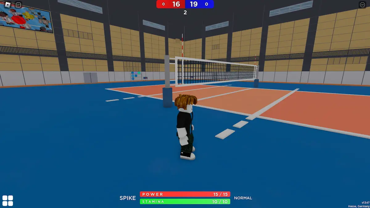 Quadra de vôlei 4.2 com jogadores no Roblox 