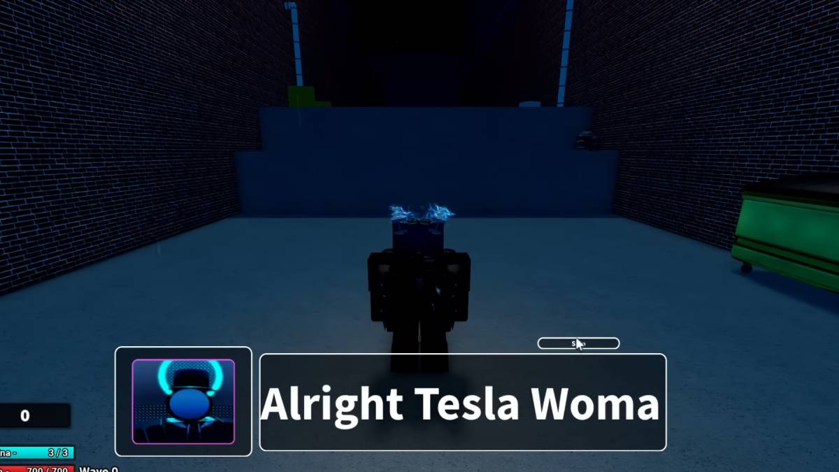 Mulher Tesla em pé na Superbox Siege Defense