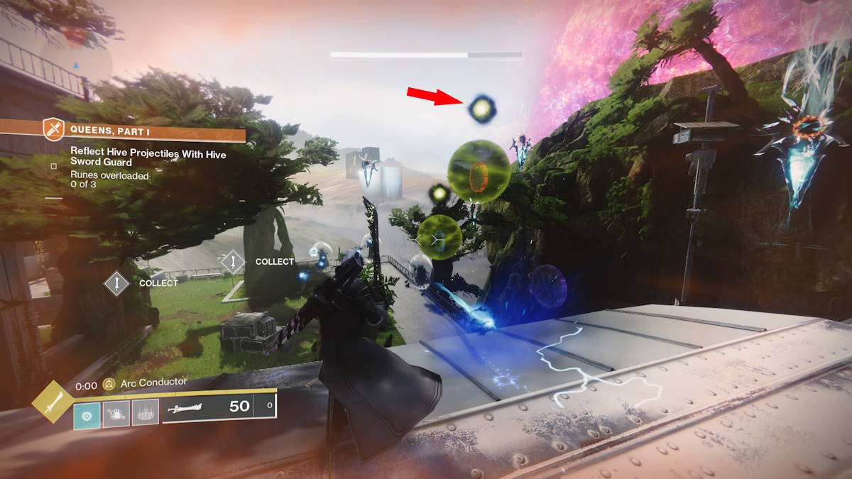 Usando a espada para destruir os campos de força em outro quebra-cabeça rúnico em Destiny 2.