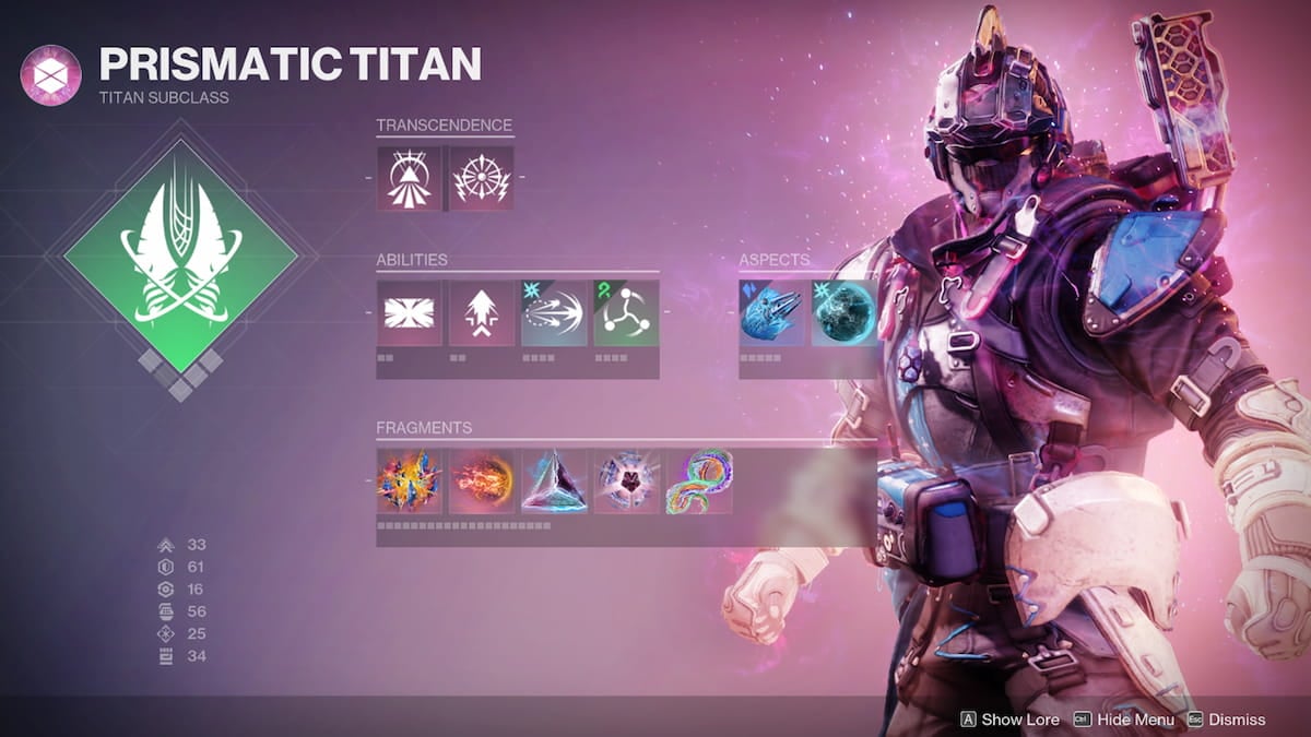 Tela de habilidades do Titã Prismático de Destiny 2