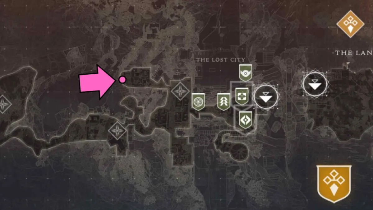 Localização no mapa da Visão do Viajante na Cidade Perdida em Destiny 2 The Final Shape