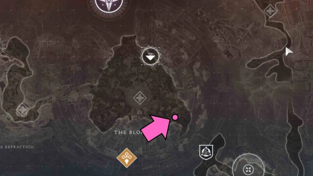 Localização no mapa da Visão do Viajante em The Blooming in Destiny 2 The Final Shape